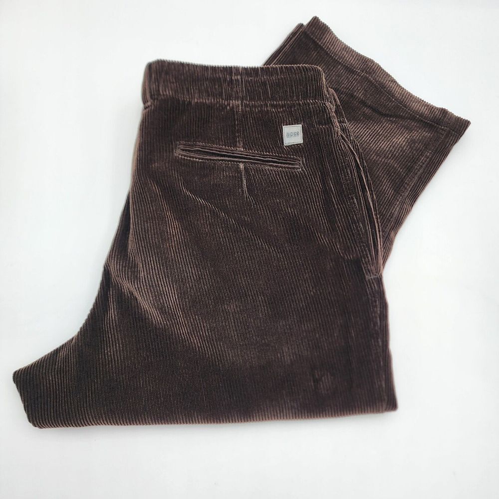 HUGO BOSS Corduroy Men's Pants Brown Logo Winter READ